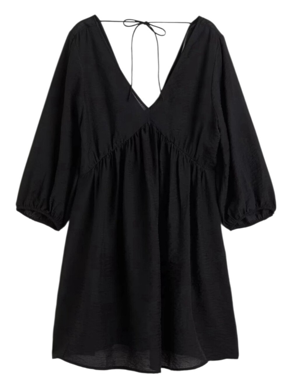 H&M Shift Dress Black V Neck 3/4 Balloon Sleeve Tie Back Size XS NWT